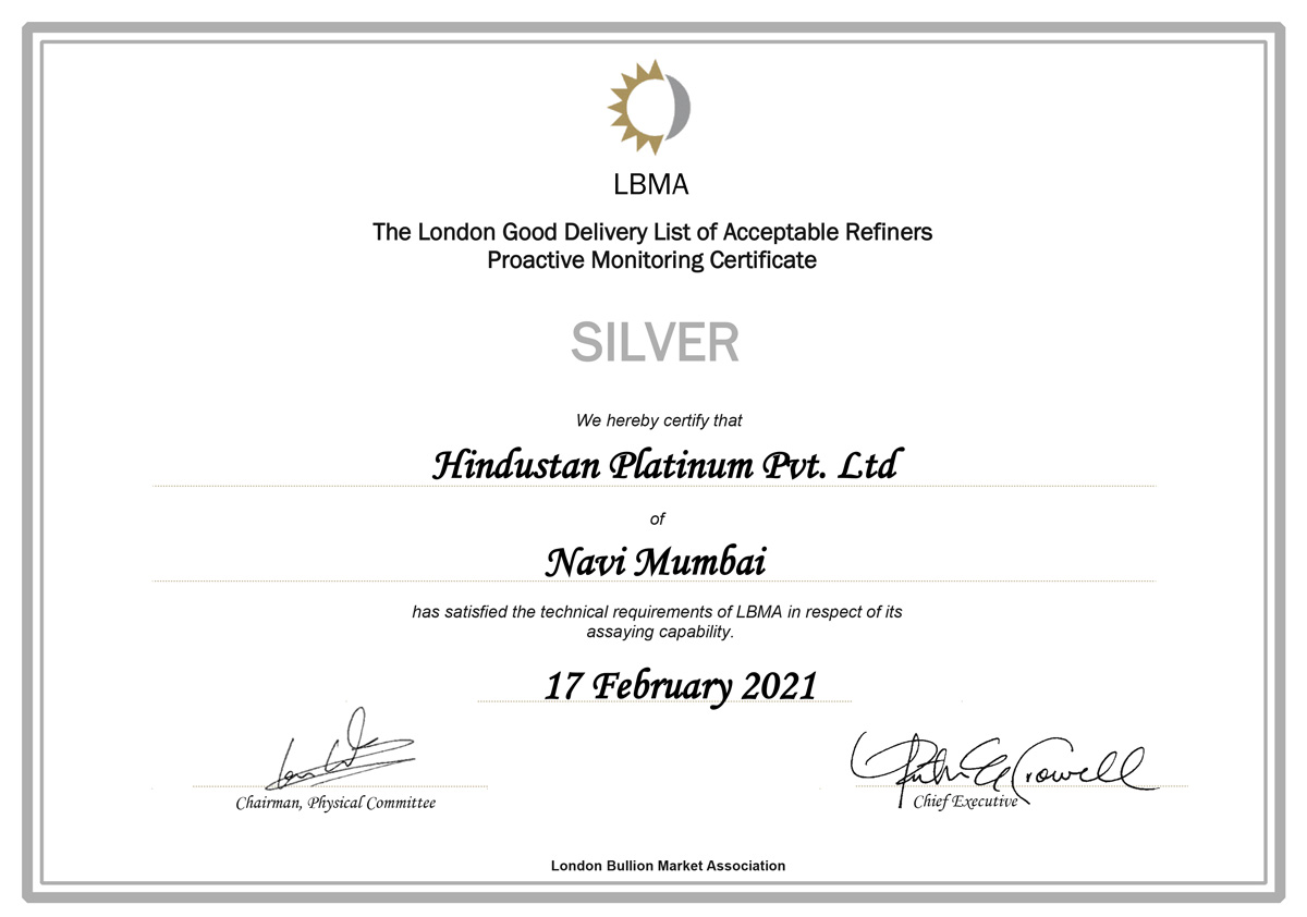 LBMA – Silver Proactive Monitoring Certificate